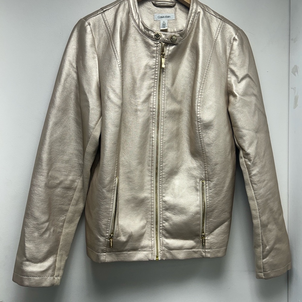 Calvin Klein Metallic Gold Leather Jacket